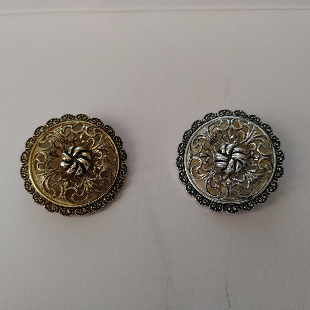 Vintage Scarf Clips (2) (Gold & Silver Tones) Stamped with W. Germany